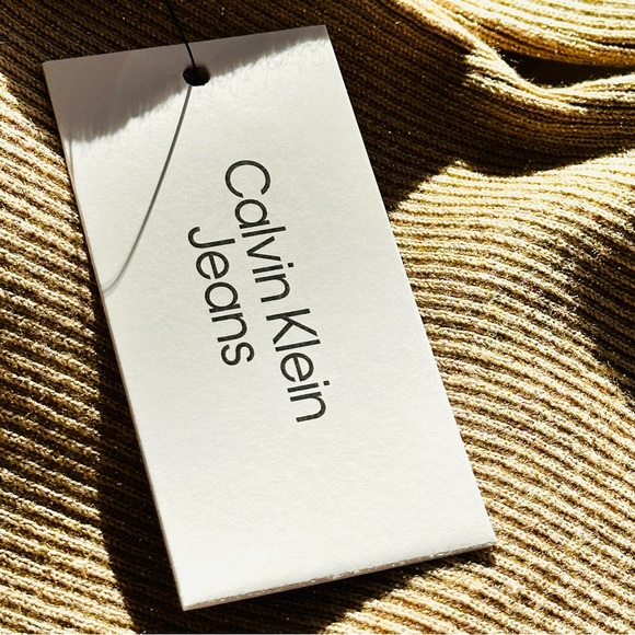 NWT Calvin Klein Rib Knit Tops Metallic Sweater turtleneck  XS Gold - Picture 10 of 10